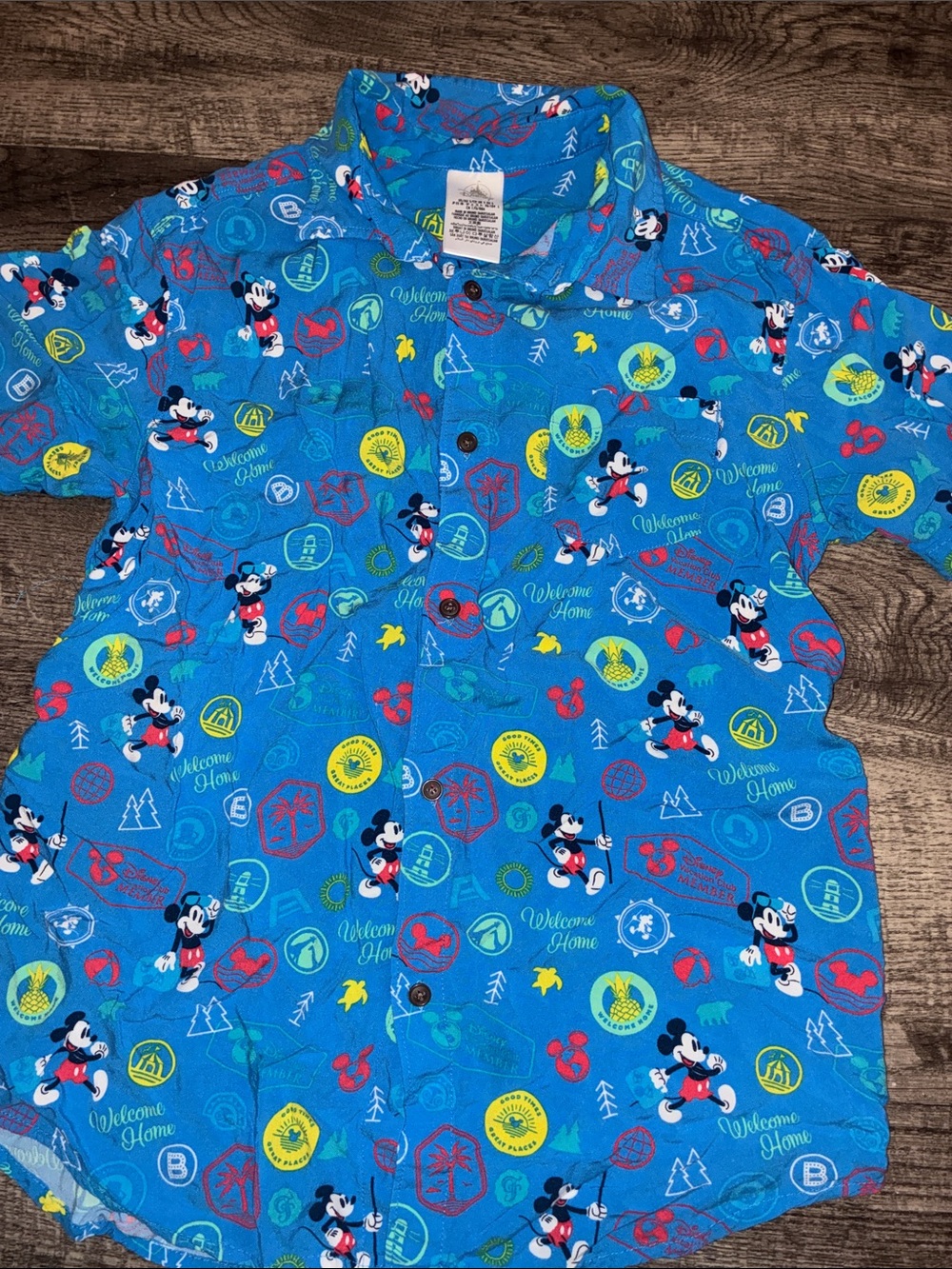 Disney Blue Mickey Mouse Button-Front  Top Small Men’s